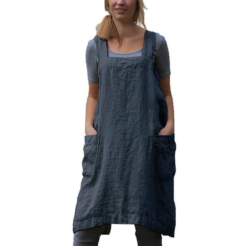 VLZUFE Cotton Linen Apron for women Cross Back Apron Pinafore Dress for Baking Cooking Gardening Work - Image 1